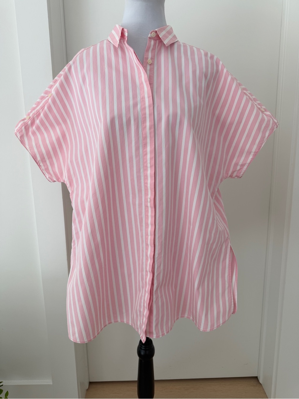 AKRIS PUNTO Boxy Button Front Relaxed Fit Striped Shirt Preppy Relaxed Fit Chic